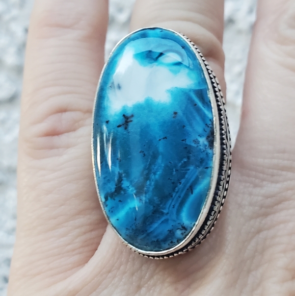 New Oversized Amazing Dendritic Opal 925 Silver Statement Ring. - Picture 9 of 16